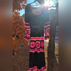 Vintage Boho Crochet Maxi Dress Small